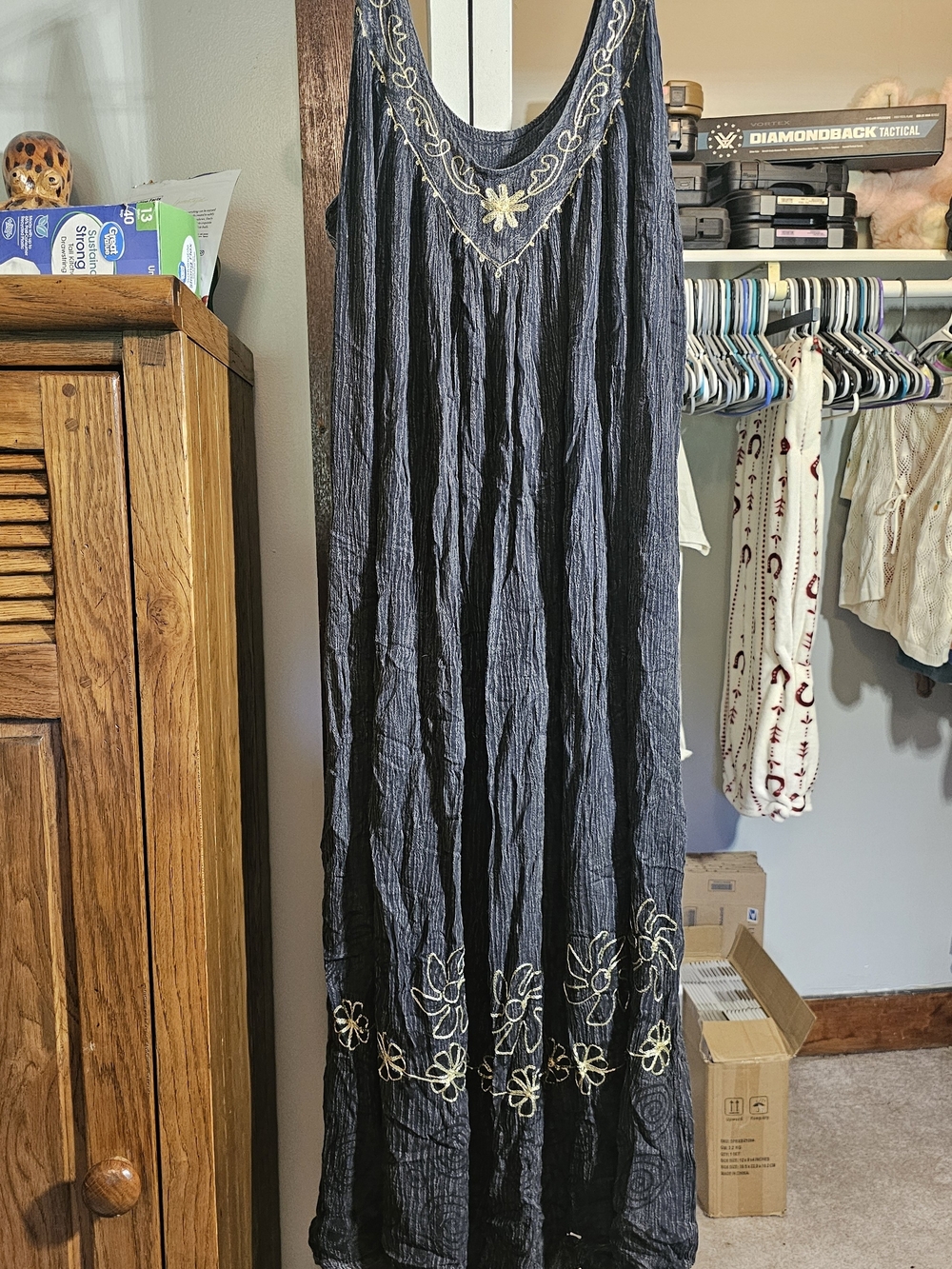 Boho Mexico Embroidered Dar Gray Dress
